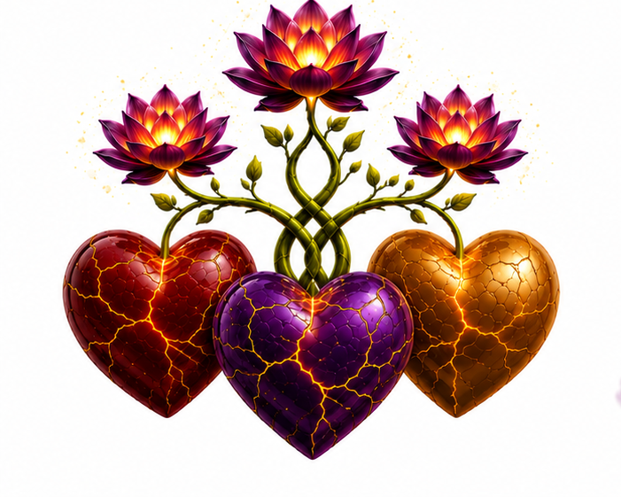 Tres corazones y flores de loto como símbolo de los procesos grupales