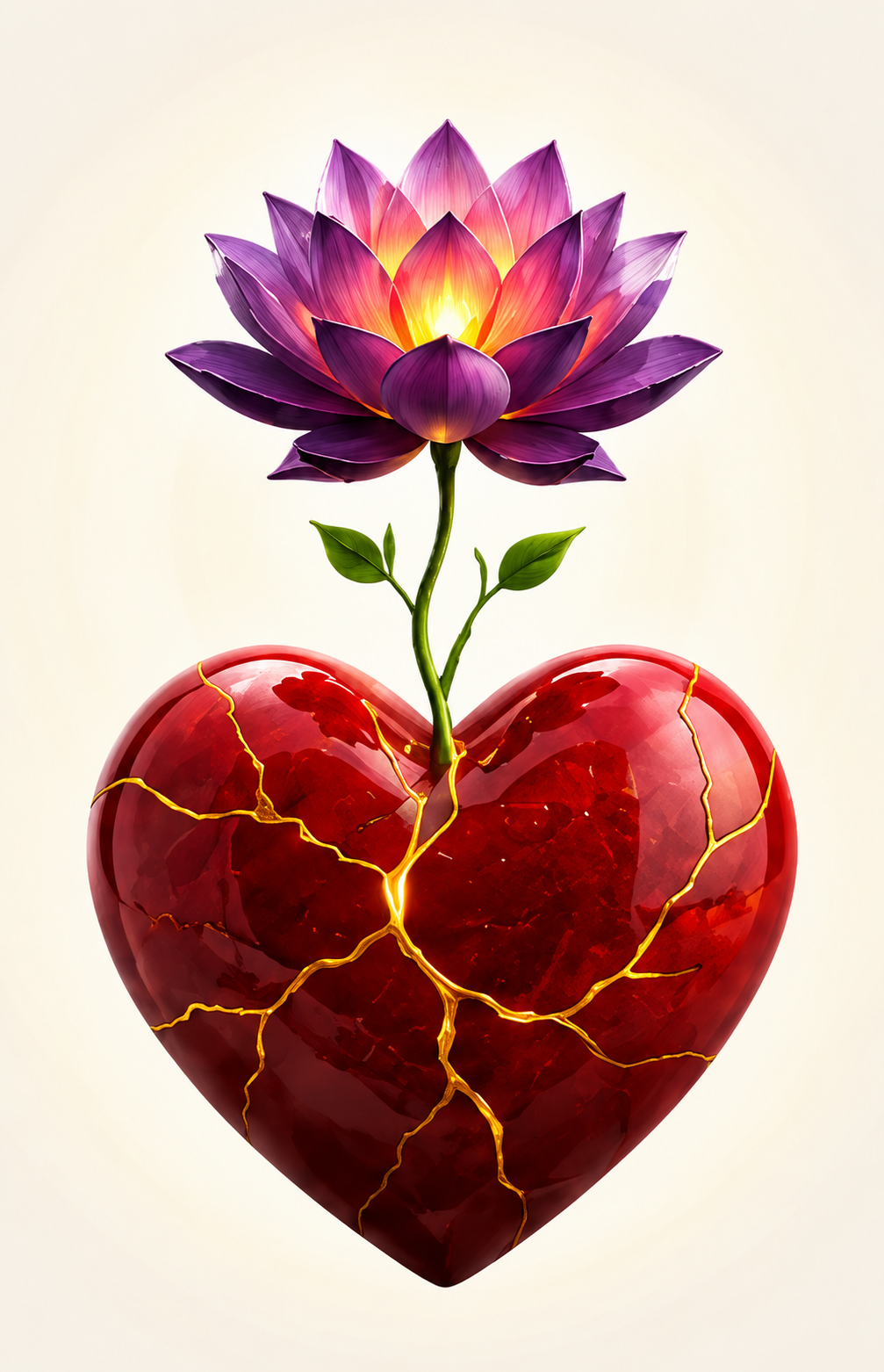 Corazón reparado con oro y flor de loto
