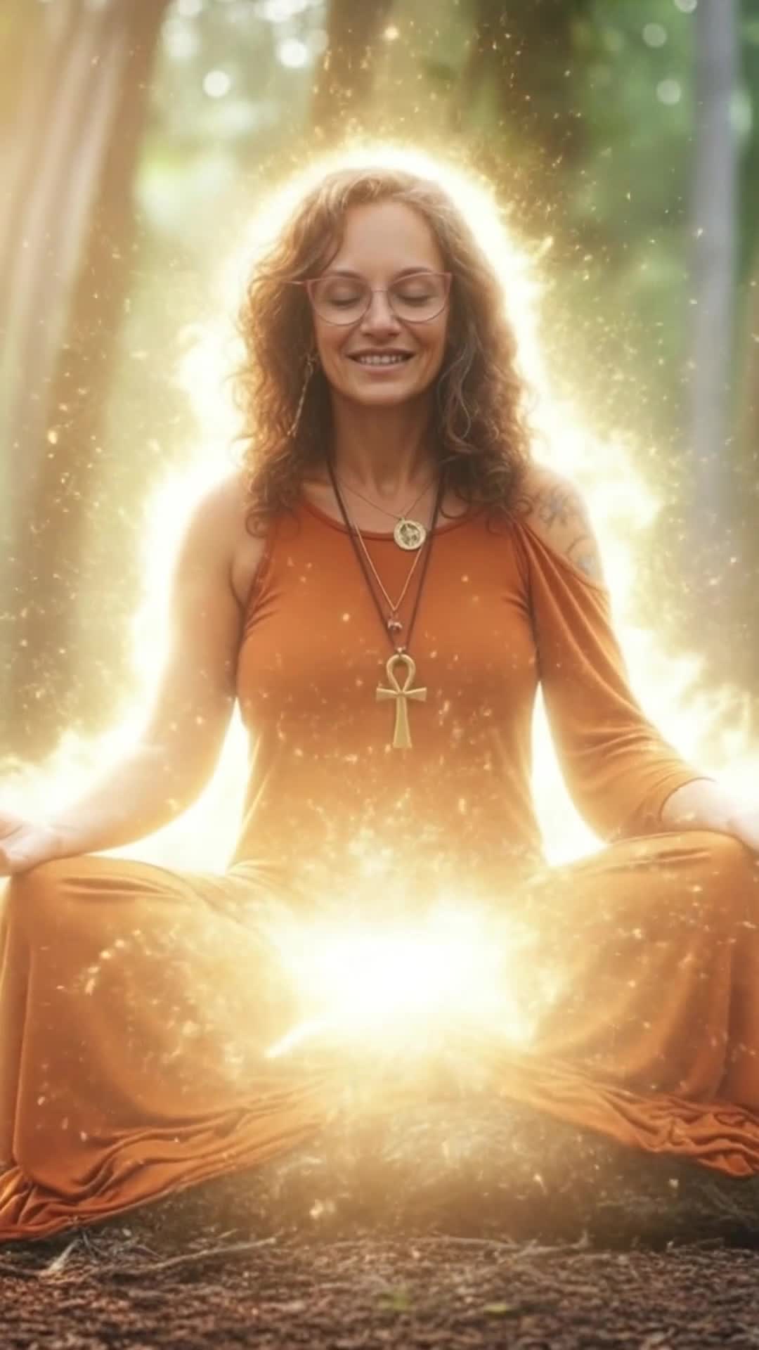 Marta Trigo en meditación, rodeada de luz